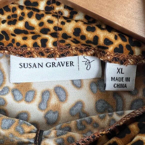 SUSAN GRAVER Women's XL Liquid Knit Turtleneck Animal Print Leopard Work Blouse‎ - Picture 4 of 9
